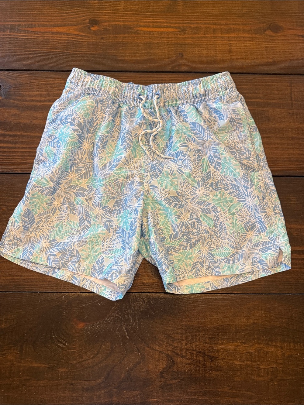 Goodfellow & Co Light Blue and Mint Leaf-Print Swim Trunks